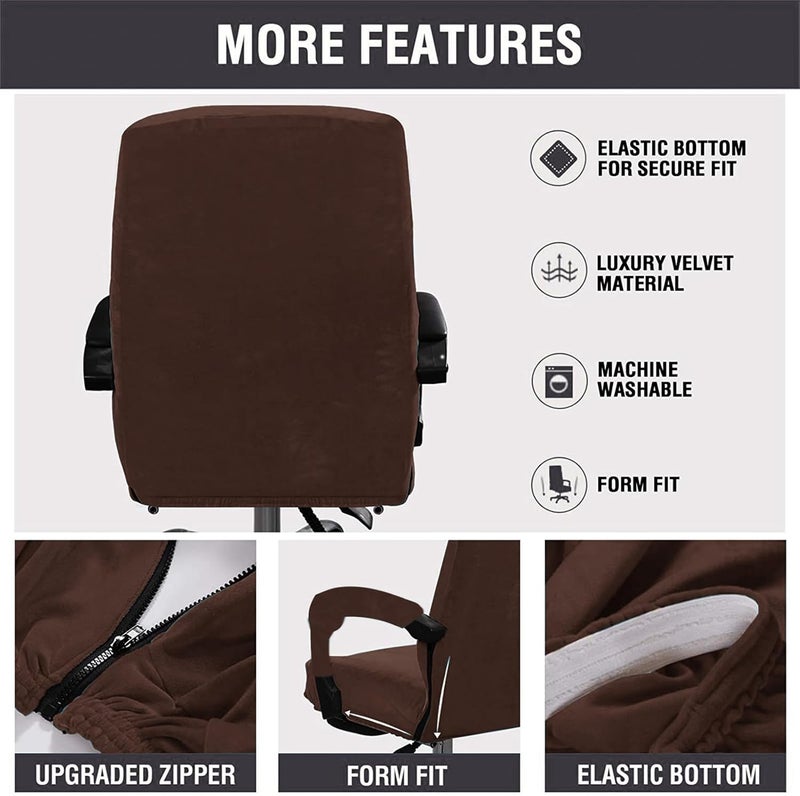 GOWT Velvet Plush Office Desk Chair Cover - Cat Proof Stretchable Elastic Comfy Protector for Ergonomic Office Chair with Wheels and Armrests, Fits Mesh and Executive Office Chairs,Removable,Coffee,XL - Image 5